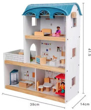Căsuță de păpuși din lemn – Set cu lift și accesorii, 43 piese