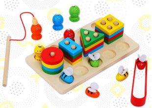 Joc 3 în 1 Pescuit Magnetic, Albinute și Sortare Forme - Set Educativ de Dexteritate
