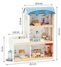 Căsuță de păpuși din lemn – Set cu lift și accesorii, 43 piese