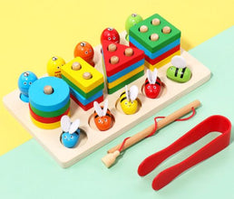 Joc 3 în 1 Pescuit Magnetic, Albinute și Sortare Forme - Set Educativ de Dexteritate