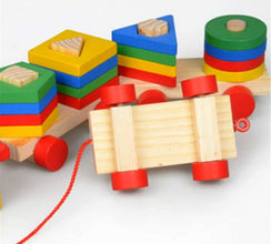 Trenuleț din Lemn – Locomotivă cu 2 Vagoane, Jucărie Interactivă