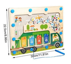 Tablă cu Labirint din Lemn, Tematică Reciclare - Joc Educativ