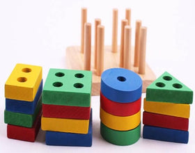 Sortator Geometric din Lemn cu 4 Coloane – Jucărie Educativă