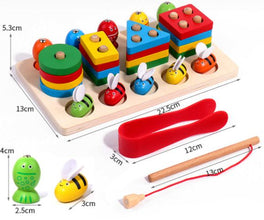 Joc 3 în 1 Pescuit Magnetic, Albinute și Sortare Forme - Set Educativ de Dexteritate