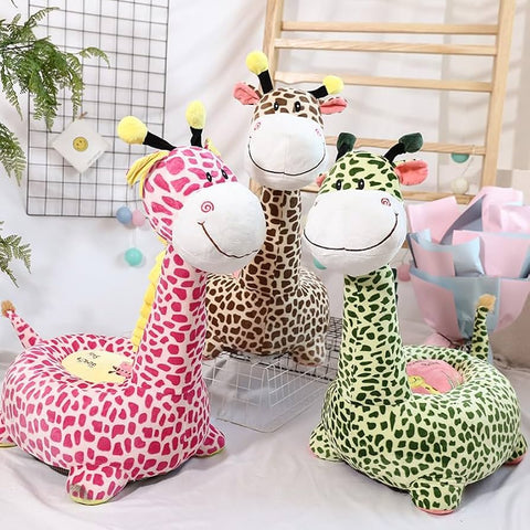 Fotoliu de Pluș pentru Copii – Girafa Pufoasă Roz sau Verde