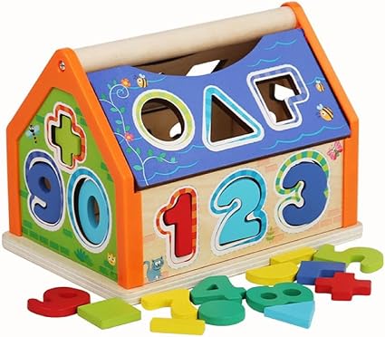 Căsuță din Lemn cu Sortator de Forme și Cifre