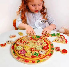 Set Puzzle Pizza din Lemn – Jucărie de Învățare prin Joacă