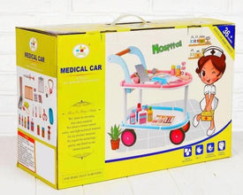 Cărucior Medical cu Set Doctor din Lemn – Jucărie educativă pentru copii