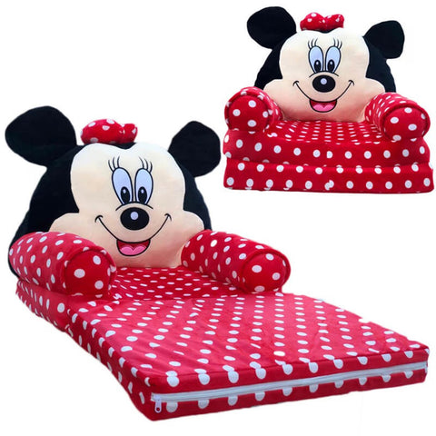 Fotoliu de Pluș Extensibil pentru Copii, Minnie Mouse Rosu cu Buline, 80cm.