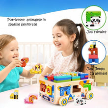 Mașinuță din Lemn Sortator cu Animale – Jucărie Educativă pentru Copii