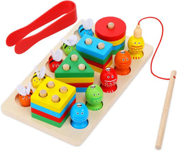 Joc 3 în 1 Pescuit Magnetic, Albinute și Sortare Forme - Set Educativ de Dexteritate