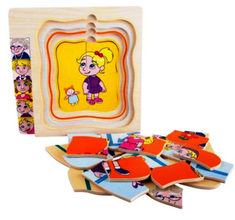 Set Puzzle din Lemn Evoluția Umană – De la Copil la Bunică, Puzzle Educativ