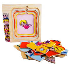 Set Puzzle din Lemn Evoluția Umană – De la Copil la Bunică, Puzzle Educativ