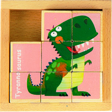 Cuburi Puzzle din Lemn cu Dinozauri – Set Educativ 8 Piese pentru Copii