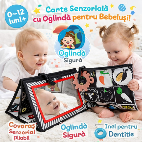 Carte Senzorială Bebeluși cu Oglindă – Jucărie Interactivă pentru Stimularea Simțurilor