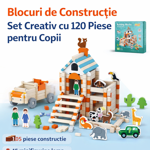 Blocuri de Construcție – Set Creativ cu 120 Piese pentru Copii