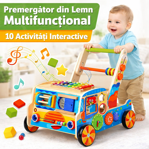 Premergător din Lemn cu 10 Activități – Centru de Joacă Educațional Multifuncțional
