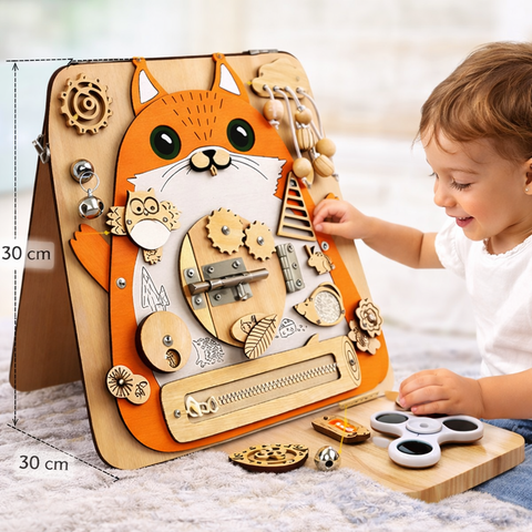 Busy Board Veveriță din Lemn – Jucărie Educativă Senzorială cu 17 Activități