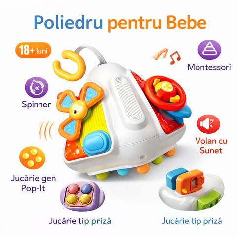 Poliedru Senzorial pentru Bebeluși – Jucărie Educativă de Dezvoltare