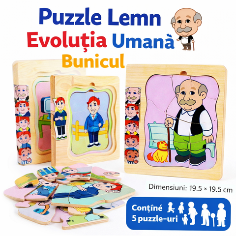 Set 5 Puzzle din Lemn – Evoluția Umană „Bunicul”