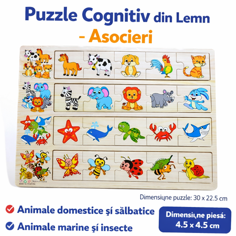 Puzzle Cognitiv din Lemn – Joc Educativ de Asocieri Logice