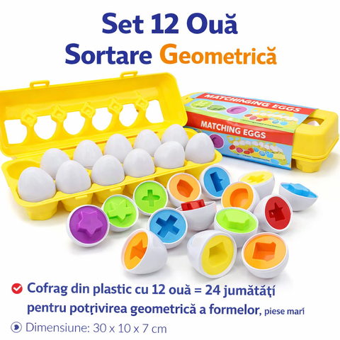 Set 12 Ouă pentru Sortare Geometrică – Joc Educativ