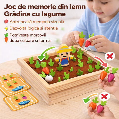 Joc de memorie din lemn Grădina cu legume – Jucărie educativă pentru copii