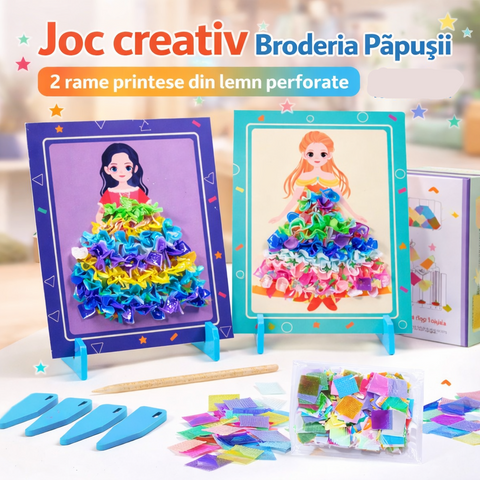 Joc creativ Broderia păpușii – Set cu 2 tablouri din lemn