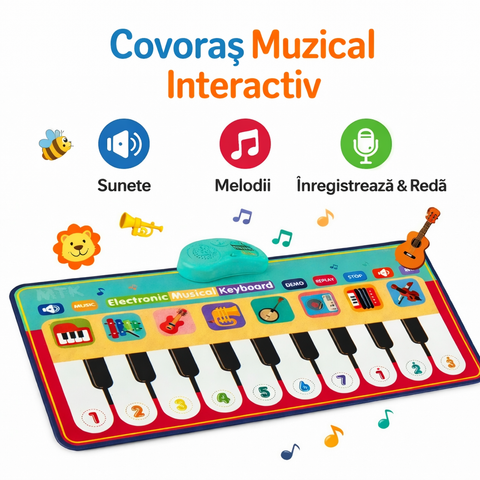 Covoraș Muzical Interactiv pentru Copii – Jucărie Educativă cu Sunete și Lumini