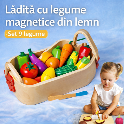 Set Legume Magnetice din Lemn – 9 Piese în Lădiță pentru Copii