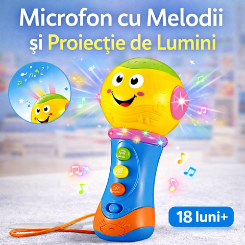 Microfon Muzical cu Melodii și Proiecție Luminoasă pentru Copii