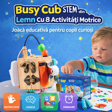 Cub Educativ din Lemn STEM – Busy Cube cu 8 Activități Motrice