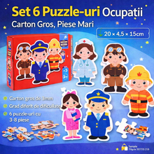 Set 6 Puzzle-uri Educationale cu Ocupații – Carton Gros, Piese Mari pentru Copii
