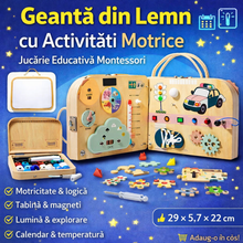 Geantă din Lemn cu Activități Motrice – Jucărie Educativă pentru Copii