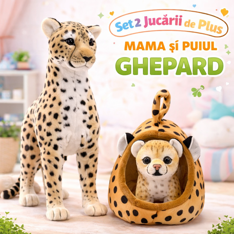 Set 2 Jucării de Pluș Ghepard – Mama și Puiul, Jucării de Plus pentru Copii