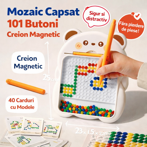 Joc Educativ Mozaic Magnetic  – 101 Butoni Magnetici + Creion Magnetic
