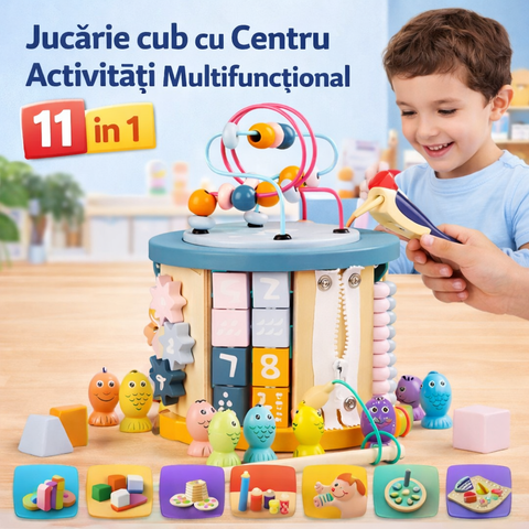 Cub de Activități Multifuncțional 11 în 1 – Jucărie Educativă pentru Copii