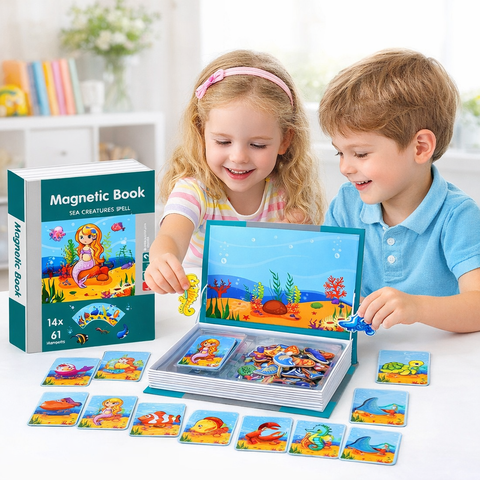Carte Magnetică tip Animale Marine – 61 de Magneți Educaționali pentru Copii