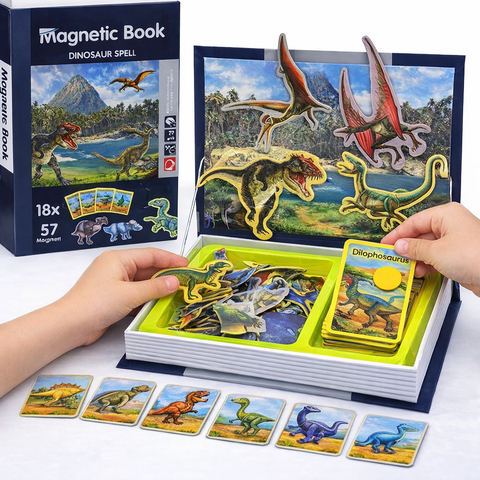 Carte Magnetică Educativă cu Dinozauri – Set de 57 magneți pentru copii
