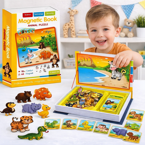 Carte Magnetică Educativă cu Animale– Set de 62 magneți pentru copii