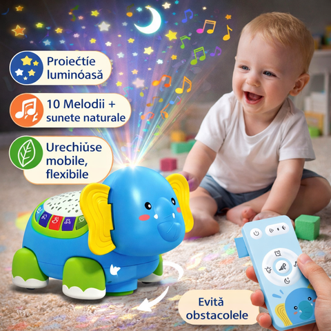 Elefănțel muzical 4 în 1 - Cu Telecomandă și Proiecție Luminoasă