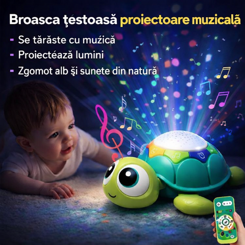 Broscuță-țestoasă interactivă 5-în-1 cu telecomandă, sunete și proiecție