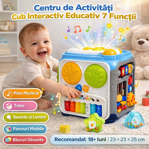 Cub interactiv pentru bebeluși – Centru de activități educativ cu 7 funcții