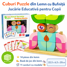 Cuburi din Lemn cu Bufniță – Puzzle Educativ pentru Cei Mici
