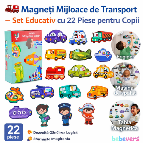 Magneți Mijloace de Transport – Set Educativ cu 22 Piese pentru Copii