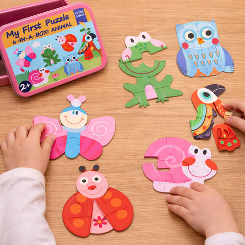 Set 6 Puzzle-uri cu Insecte – Piese Mari, în Cutie Metalică, Joc Educativ pentru Copii