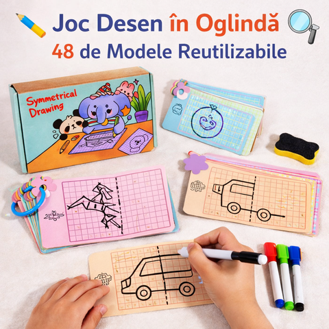 Joc de Desen în Oglindă – 48 de Modele Reutilizabile, Jucărie Creativă pentru Copii