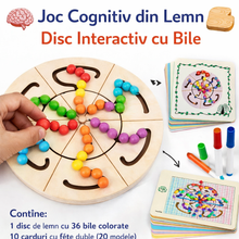 Joc Cognitiv din Lemn – Disc Interactiv cu Bile, Jucărie Educativă pentru Copii