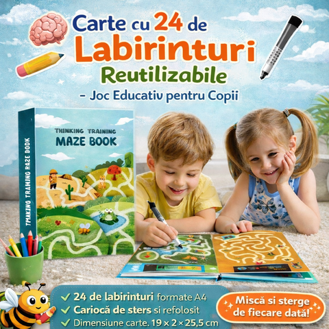 Carte Educativă cu Labirinturi – 24 de Trasee Reutilizabile pentru Copii