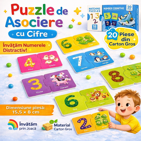 Puzzle Educativ de Asociere Cifre – 20 Piese, Învățare Distractivă prin Joacă